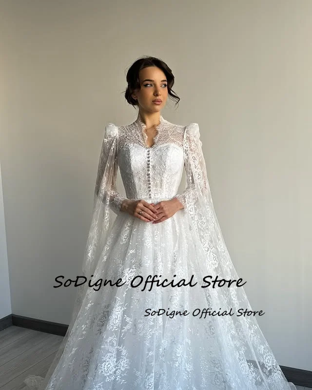 SoDigne A-line Elegant Wedding Dresses Full Sleeves V-Neck Lace Bridal Dress 2025 Long Wedding Gown Robe De Mairee Customized 13 Sa876ef271a9641cd9c12fb0cedf2f1f7L