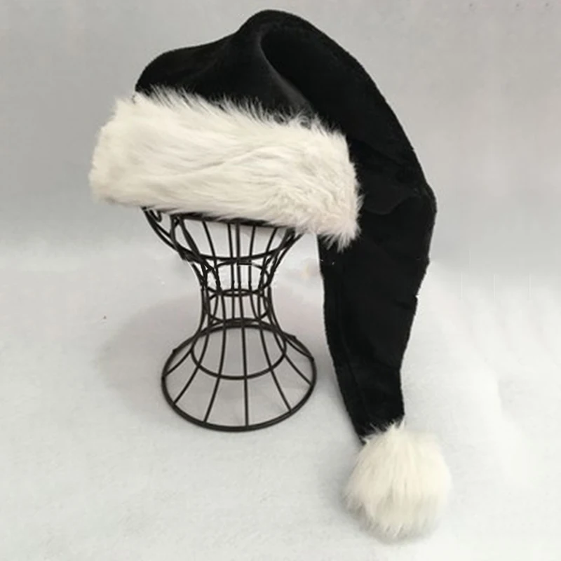

Christmas Black Plush Hat 75cm Audlt Xmas Costume Gifts Patchwork Hats Santa Claus Cap Party Event Cosplay Props