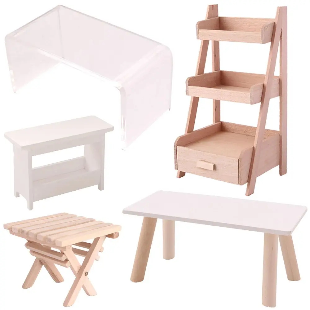 Wooden Dollhouse Furniture Miniature Teatable Set