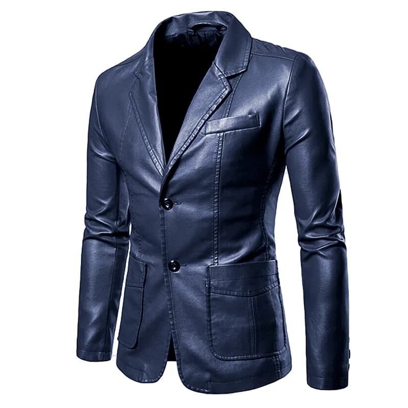 MaiDangDi Fashion Men's PU Leather Jacket Spring and Autumn New Men's Suit Collar Leather Jacket Men