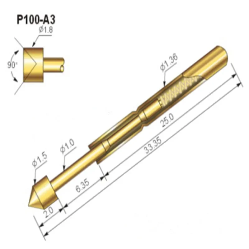 hot selling 100 pieces package p125 a2 cup shaped head spring test pin 2 0mm spring test pin for circuit board testing 100 PCS/package P100-A3 Spring Test Needle 1.8mm Concave 1.36mm Spring Thimble for Circuit Board Inspection