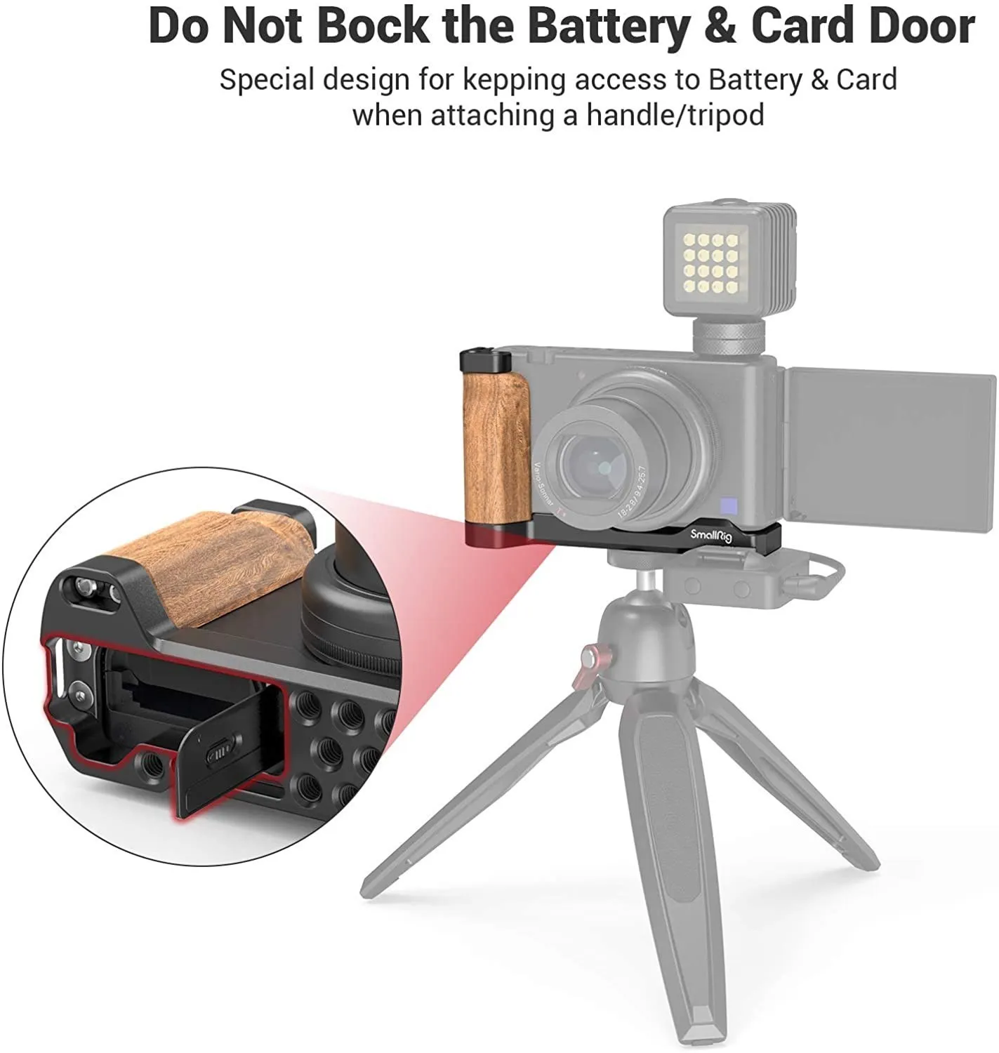 SmallRig ZV1 Camera Vlog Rig L-Shape Wooden Grip with Cold Shoe for Sony ZV1 Cam