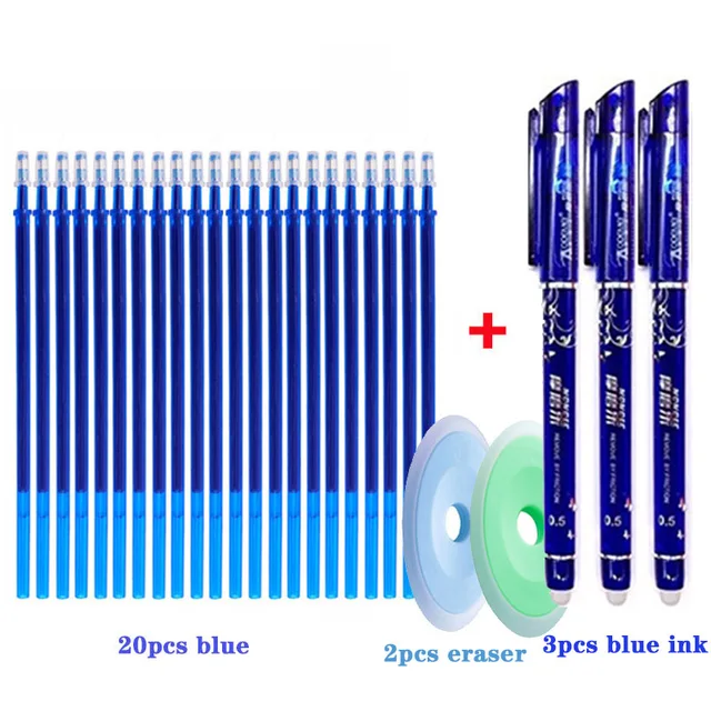 25 pcs/set Erasable Gel Pen Refills Rod 0.5mm Washable Handle Magic Erasable Pen for School Pen Writing Tools Kawaii Stationery 25pcs blue set