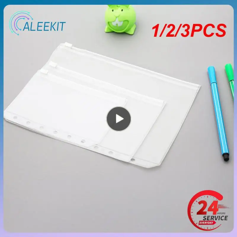 

1/2/3PCS Convenient Clear PVC A5 A6 A7 Binder Pockets Clear Zipper Folders For 6-Ring Notebook Binder Files Reports Binder