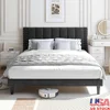Upholstered Platform Bed Frame Full Size Heavy Duty Metal Wood Slats with Rivet Decor Vertical Channel Headboard No Box Spring 1