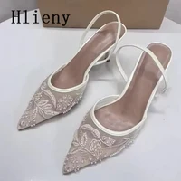 Hlieny Woman Designer Embroidery Flowers Mesh Pointed Toe White High Heels Mules Sandals Women Pumps Shoes Sexy Stilettos Mujer 1