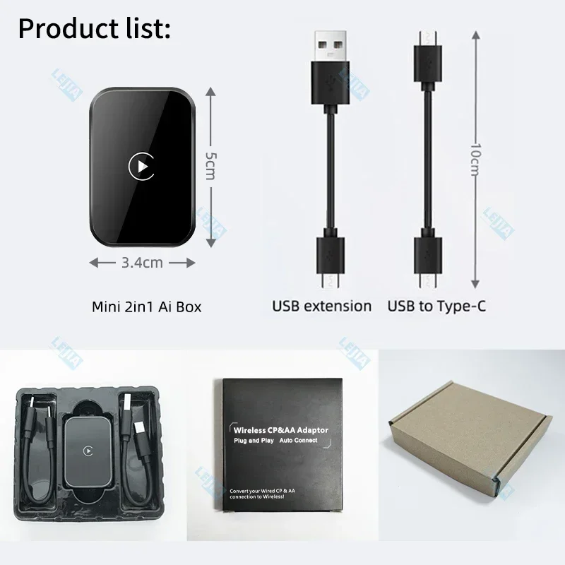 Mini 2in1 Wired to Wireless Carplay Android Auto Adapter for Car Radio Smart Audio Box Bluetooth WiFi Auto Connection