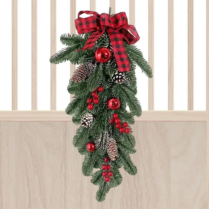 

Рождественская игольчатая гирлянда из сосны в форме слезы, искусственная сосновая входная дверь в деревенском стиле, зимний кулон, товары для домашнего декора