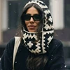 Autumn Winter Balaclava Hats for Women Handmade Crochet Knitted One-Piece Beanies Retro Floral Square Woolen Caps Earflap Bonnet 2