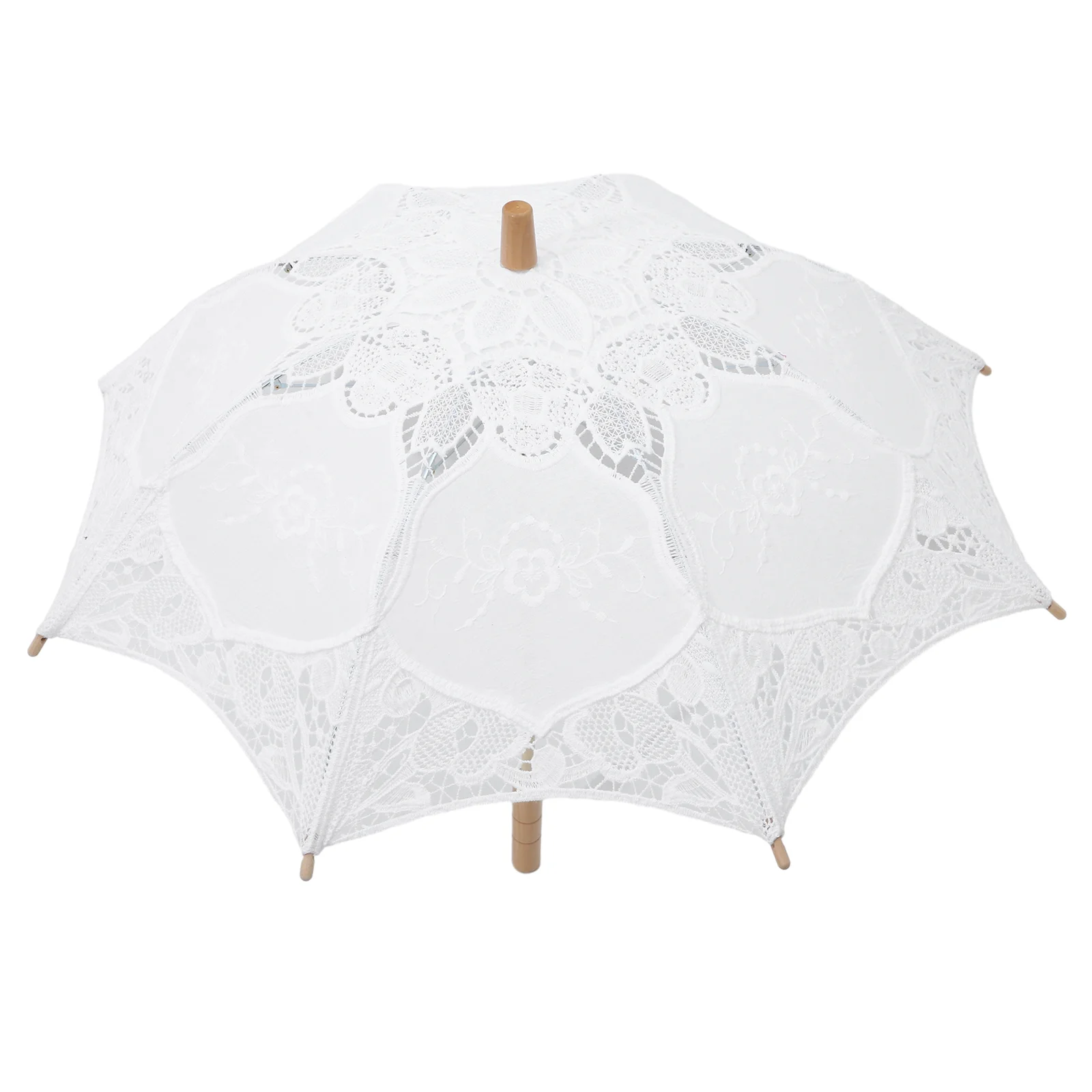 

Bridal Wedding Lace Parasol White Umbrella Vintage Handmade Boho Bamboo Handle Tea Party Decorative