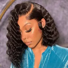 Short Bob Wig Deep Wave Lace Front Human Hair Wigs For Women Brazilian 4x4 Closure Wig Preplucked Remy Hair Curly Deep Bob Wig
