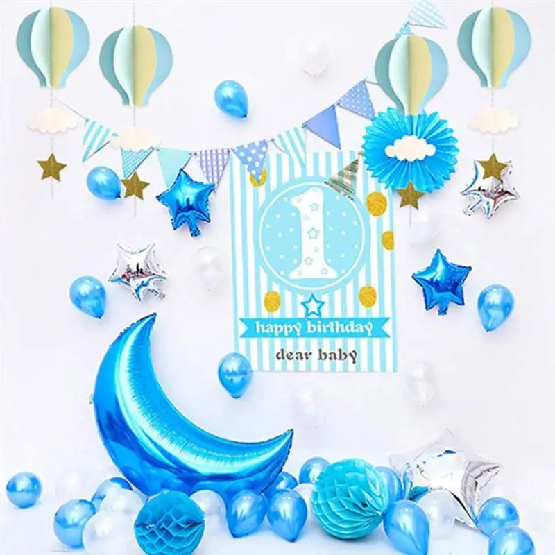 4pcs Hot Air Balloon 3D Paper Pendant Clouds Stars Wall Hanging Kids Bedroom Home Decor Wind Chimes Hanging Decorations 4