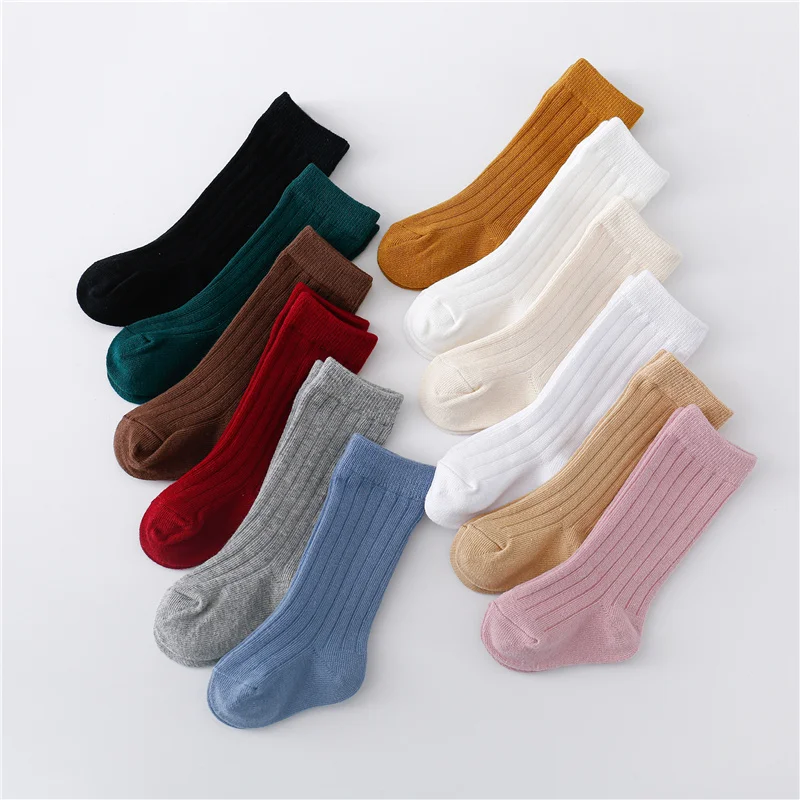 Lawadka 0-5Years Kids Boys Girls Socks Cotton Solid Striped Soft Baby Knee Long Children's Socks School Sport Baby Sock 12 Color 2