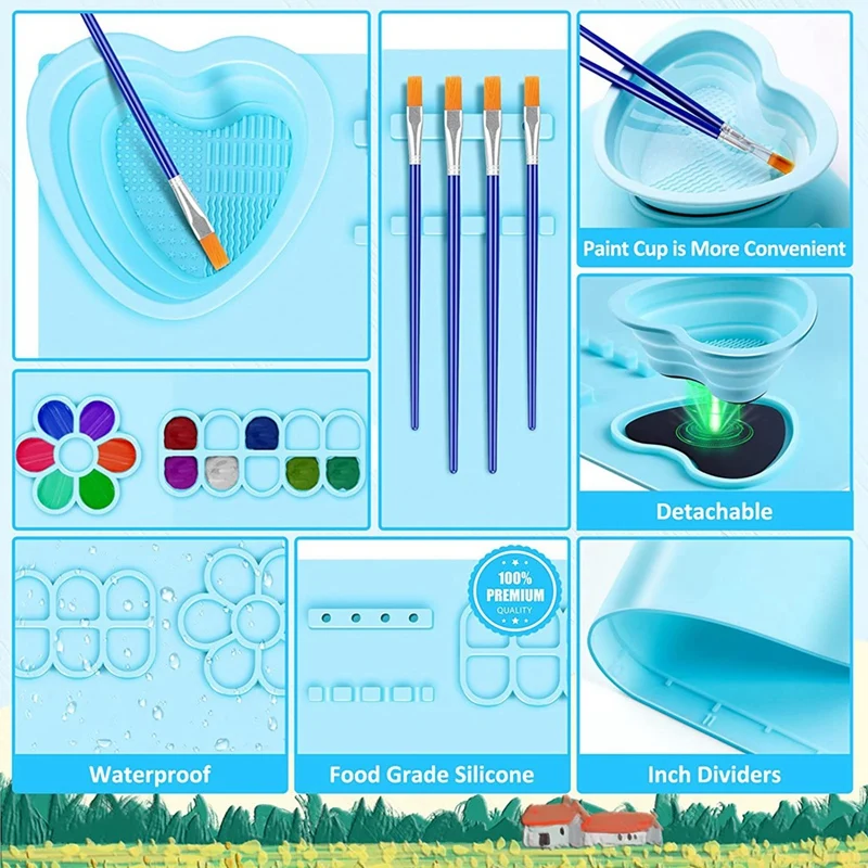 Silicone Painting Mat Non-stick Waterproof Mat with Cleaning Cup for DIY  Art Resin Casting