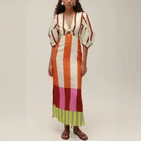 VEITCHE Summer Women Linen Material Long Dresses Fashion Chic Print Sexy V-neck Hollow Out High Waist Party Dress Lady robes - Image 5