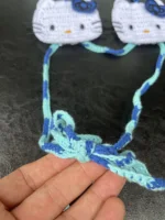 Blue Crochet Swimsuit Checker Bottom String Bikini Set With Blue Bowknot Fashion Swimwear Cute Beachwear Sexy Swimsuit Vacation 5