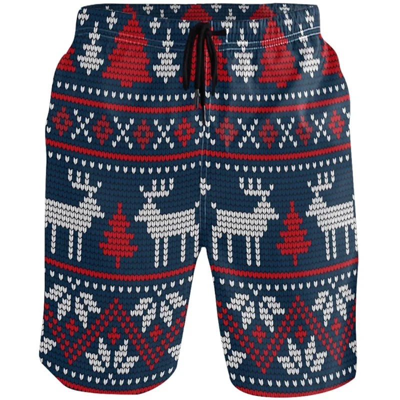 3D Christmas Tree Xmas Reindeer Printed Snowflake Santa Claus Short Pants y2k Board Shorts Summer Swimsuit Cool Surf Swim Trunks 2