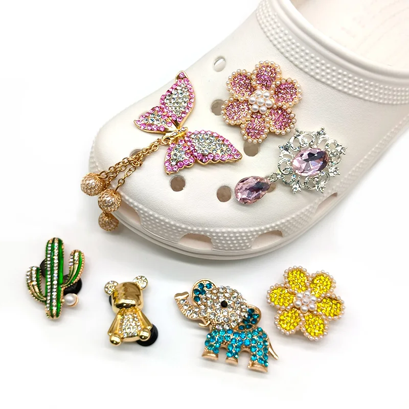 1PCS Designer Shoe Charm for Croc Rhinestone Metal Luxury Croc Jeans Color  Diamonds Shoe Decorations Accessories Girl Gift