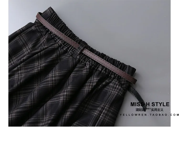 Women's Vintage Spring Autumn A Line Plaid Long Skirt Lady High Waist Umbrella Skirt
