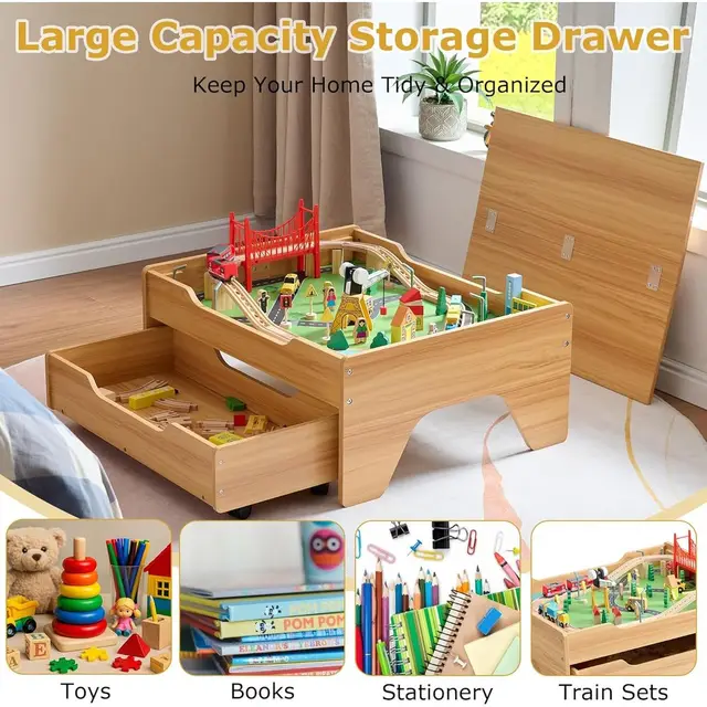 19953-b3afd7.jpg 3-in-1 Wooden Train Activity Table with Storage, Rolling Toddler Train Track Table for Building and Gaming