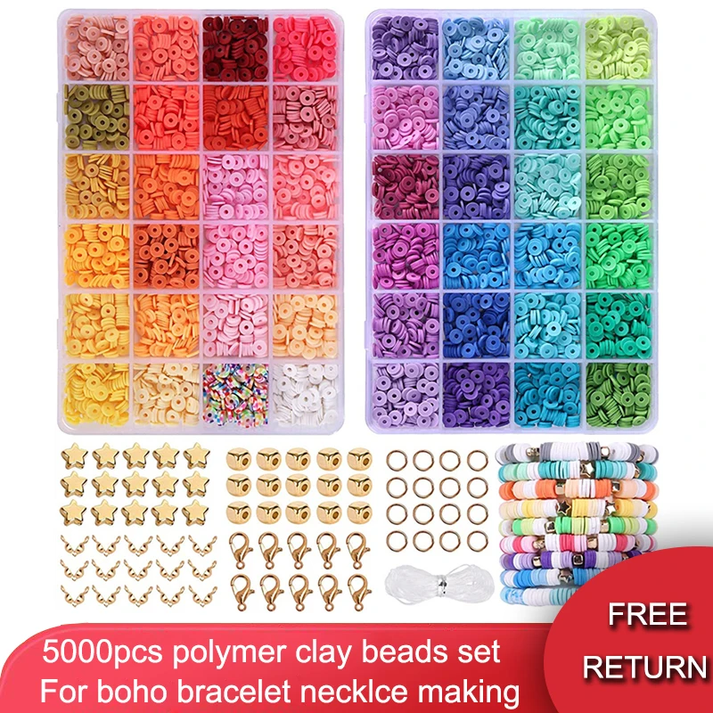 5000pcsPolymerClayBeadsSet48RainbowColorFlatChipBeadsFor