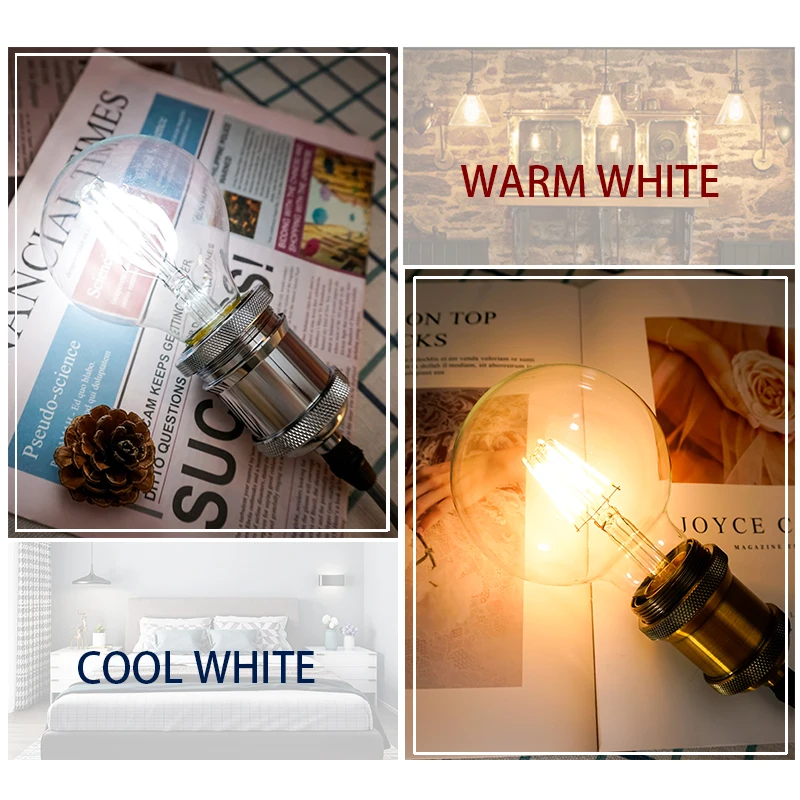 E14 E27 LED 전구 3 W 4W 6W 8W LED 전구 램프 E14 LED 필라멘트 빛 유리 공 개/몫 전구 C35 A60 G80 G95 G125 G125