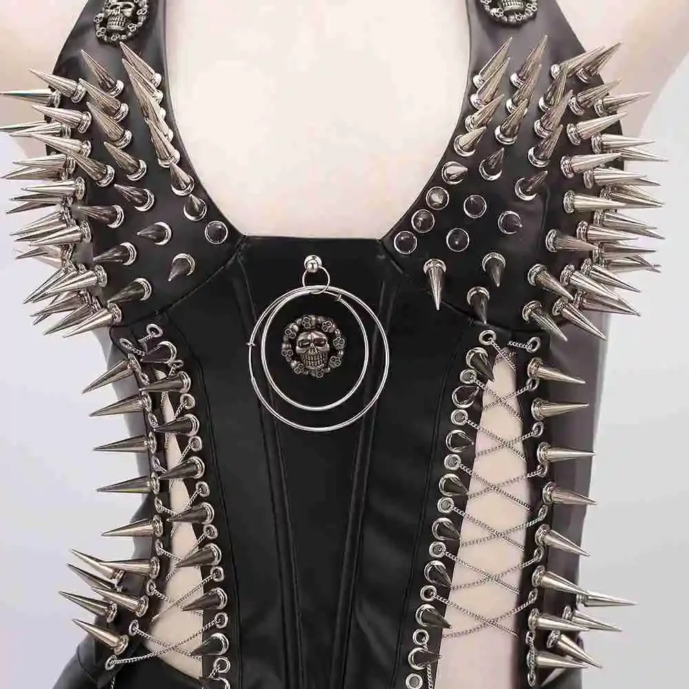 Gothic Bustier Top Y2K Punk Studded Tops Vegan Leather Goth Clothes Crop Rock Rivets Woman Camisole Skull Grunge Emo DIY Tanks
