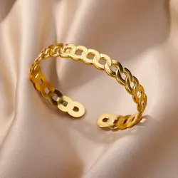 Elegant Gold - Toned Stainless Steel Adjustable Bangle Bracelet (Gold)