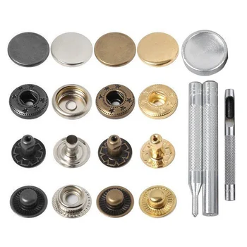 50Sets Leather Snap Fasteners Kit 10mm 12mm 15mm Metal Button Snaps Press Studs 4 Install Tools Leather Snaps For DIY Clothes