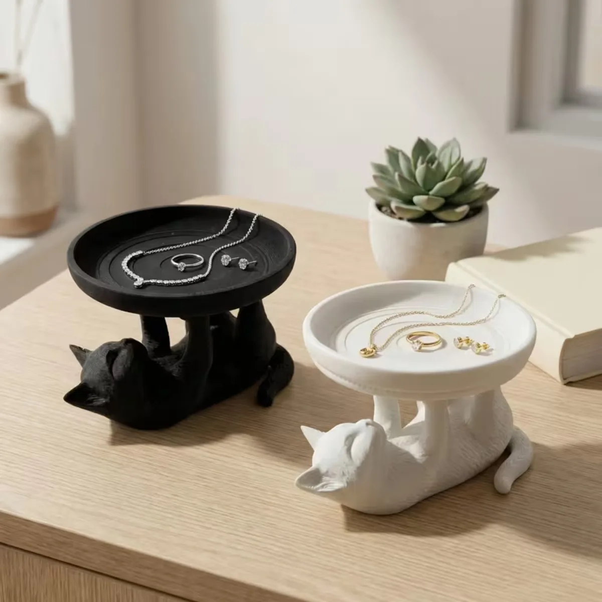 3D Printed Cat Shaped Jewelry Organizer Tray for Keys Earrings Cute Feline Design Desktop Home Decoration Accessories Fairy 1PC 1