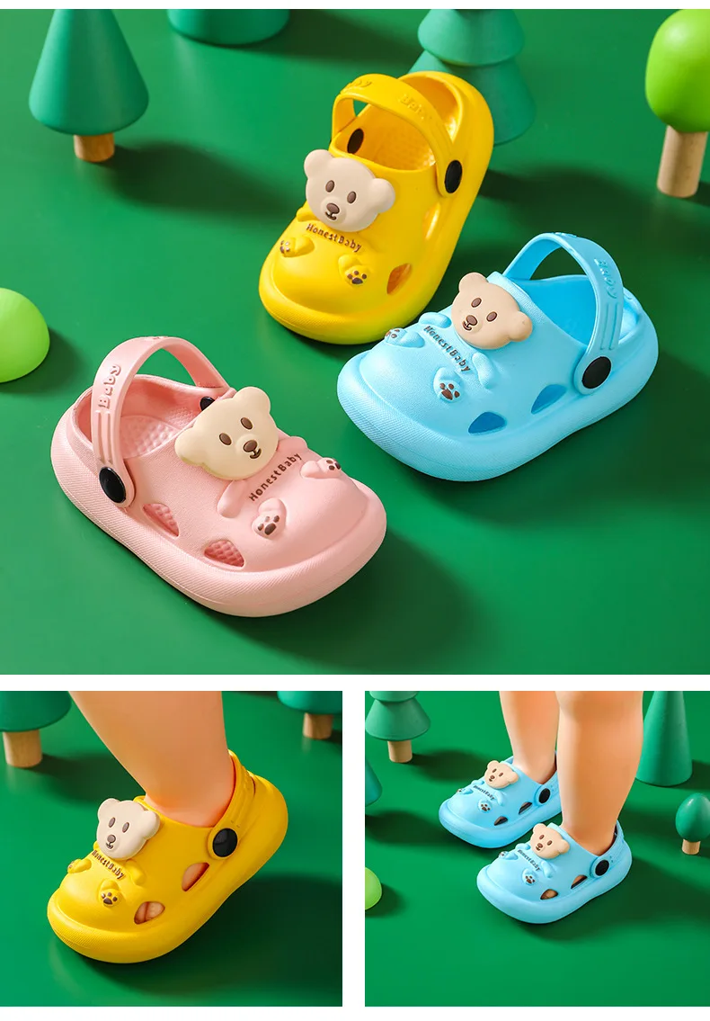 Beach Shoes Kids Baby Slippers Girls Cartoon Bear Anti-collision Toe Non-slip Soft Sole Home Slippers Children Boy Garden Sandal children's shoes for sale