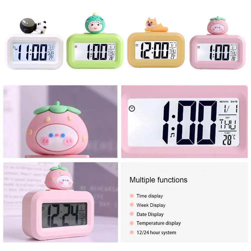 Alarm Clock Time Date Temperature Display Digital Clock LCD Screen 8 Different Ringtone Bedrooms Travel Alarm