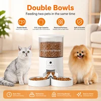 Timed Auto Pet Feeder 4L WiFi Smart Portion Control Dog Cat Food Dispenser With 2-Way Splitter And Double Bowls 1