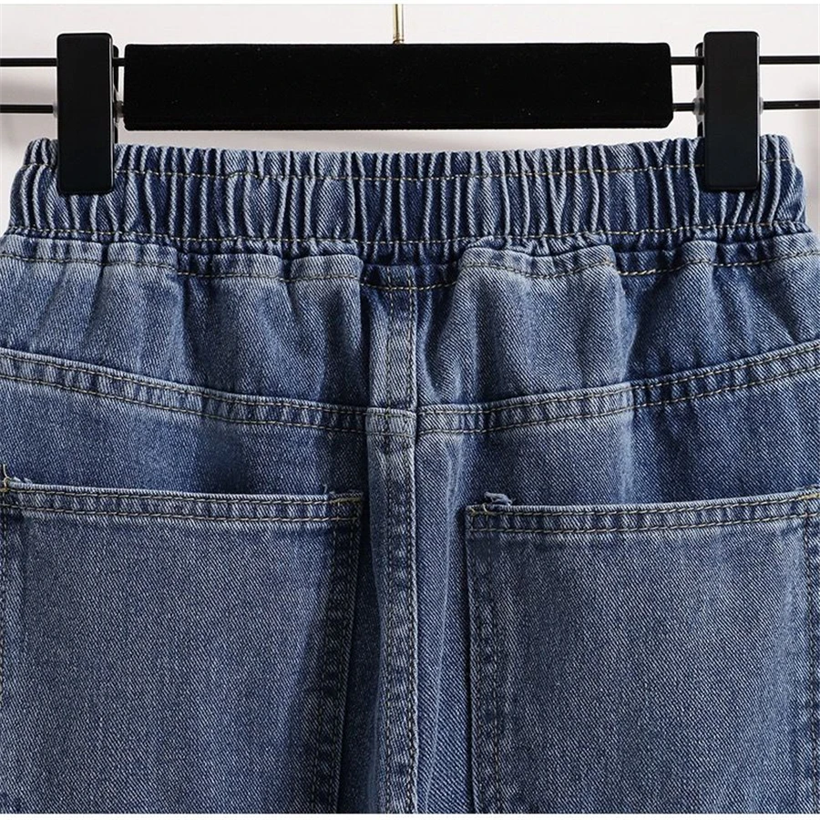 Bigsize Drawstring High Waist Straight Jeans Casual Baggy