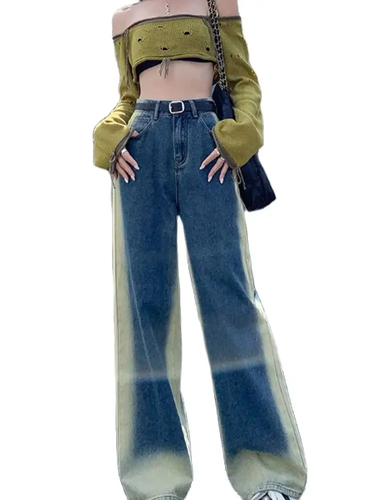 

Женские модные джинсы Y2K Design Sense, универсальные джинсы с высокой талией, женские широкие мешковатые джинсовые брюки с высокой талией