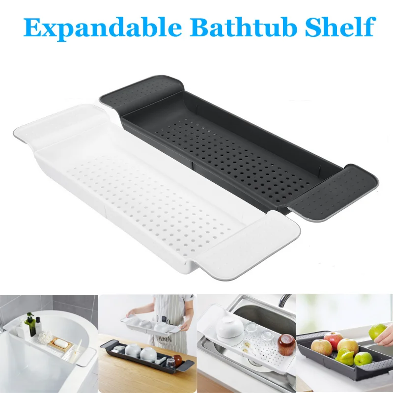 Bathtub Shelf Extendable Bathroom Bathtub Tray Shower Caddy Bath Tub Rack Towel Book Holder Storage Organizer Accessories