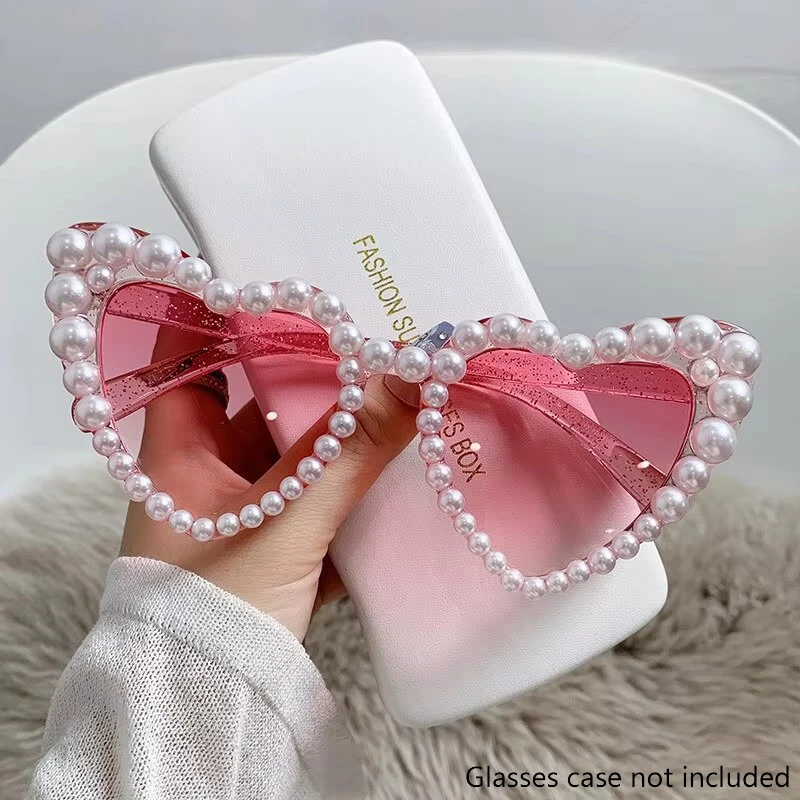 New In Luxury Fine Shimmering Love Pearl Sun Glasses Women Heart
