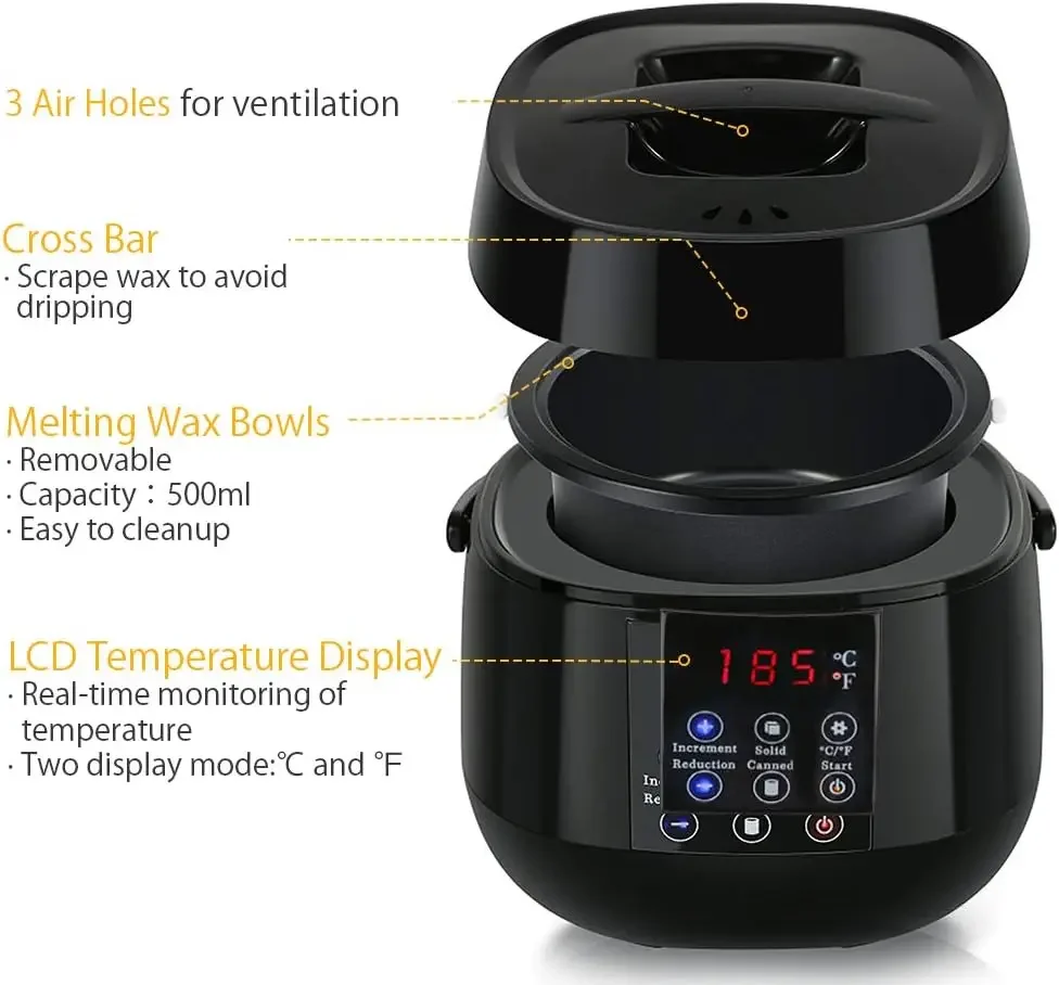 500ml Wax Heater Machine for Hair Removal Wax-melt Depilatory Epilator Machine Waxing Kit Paraffin Heater Wax Warmer