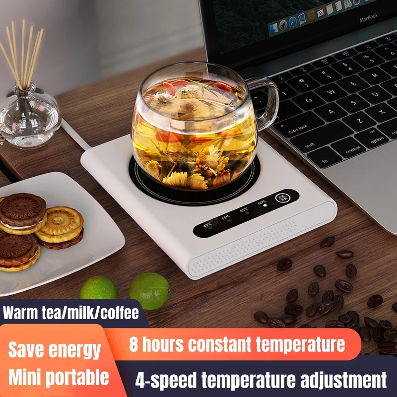 220V Electric Cup Mug Warmer Mini Portable Warming Mat Coffee Milk Tea Heaing Pad 4 Gear Temperature for Home Office Timing-off