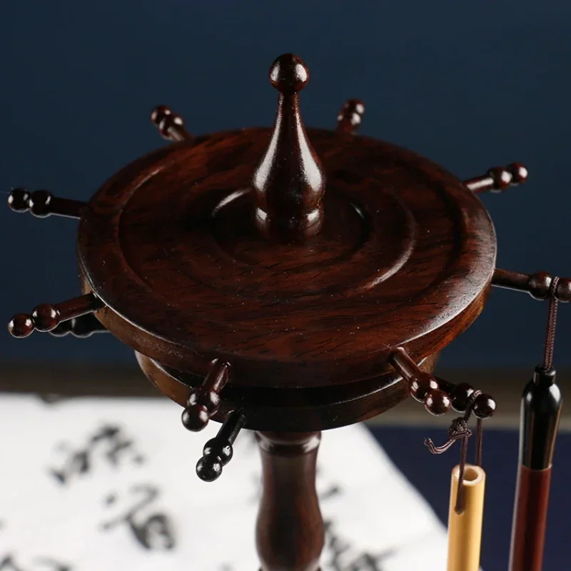 Wenge Brush Holder, Circular Rotating Storage Rack, Chinese Style, Solid Wood Ornaments, Calligraphy Supplies, Hanging Shelves 5