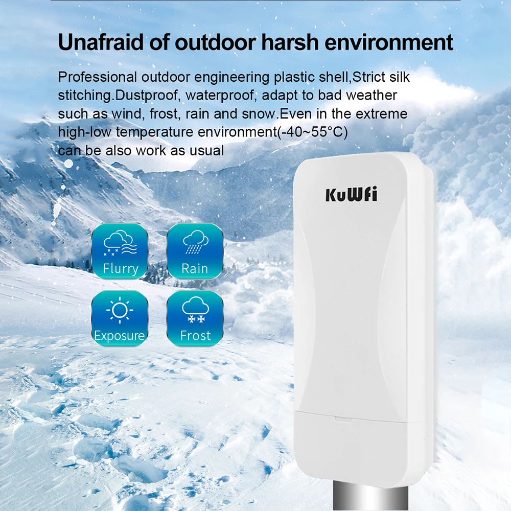 Kuwfi Ponte Wifi Exterior Extensor de Longo Alcance Kit Router Cpe ap Repetidor 1km 2.4g 300mbps - Imagem 6