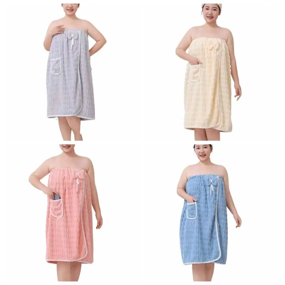 Soft Lady Bathrobe with Pockets Thicken Warm Plush Wrap Shower Skirt Bathroom Supplies Beach Towel Velvet Bath Skirt Home