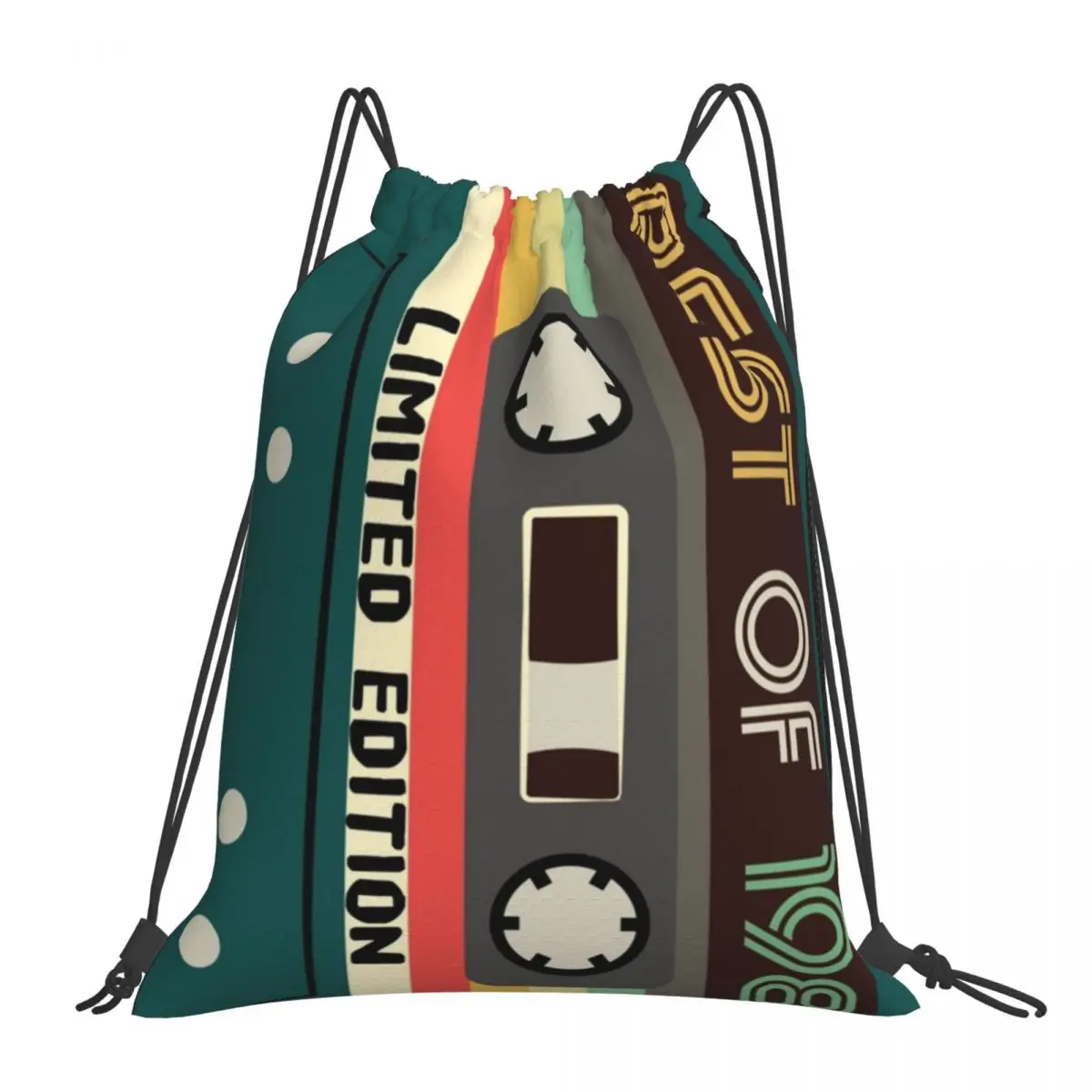 

Vintage Cassette Tape Backpacks Casual Portable Drawstring Bag Drawstring Bundle Pocket Storage Bag Book Bags For Travel Student