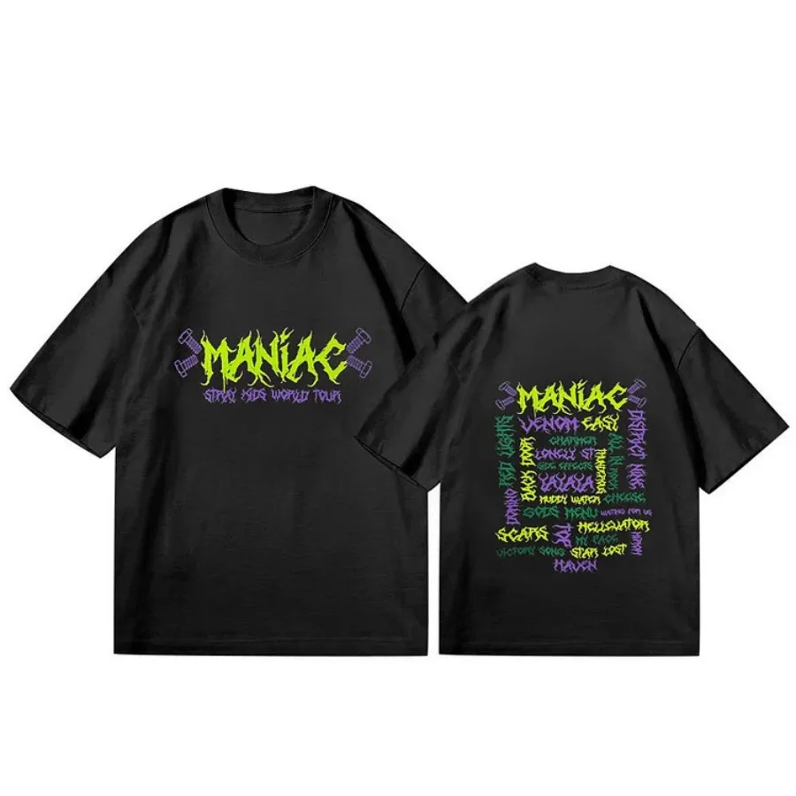 

Stray Kids Maniac Tour 2023 Oversized T Shirt Korean Fashion Kpop Straykids T-Shirt Short Sleeve Round Neck Tees Unisex Tops