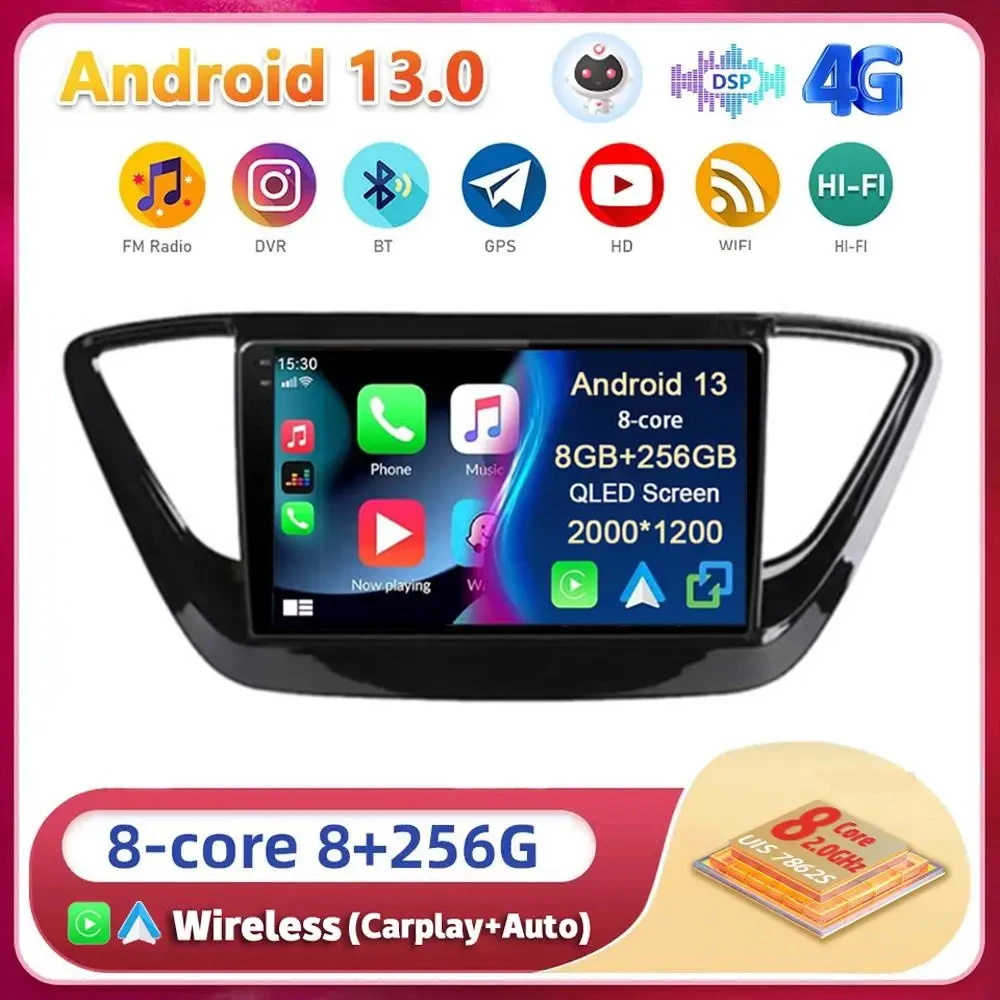 

Автомагнитола Carplay, Android 13, 4G + Wi-Fi, для Hyundai Solaris 2 Verna 2016 2017 2018-2020, мультимедийный плеер с GPS, 2din, стерео, головное устройство