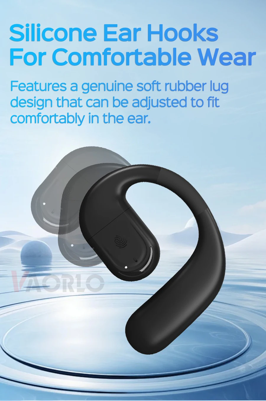 VAORLO Ear-hook Bluetooth 5.4 Business Earphone 180° Rotation Open Ear Headset With Mic Long Battery Life HiFi Stereo Headphone