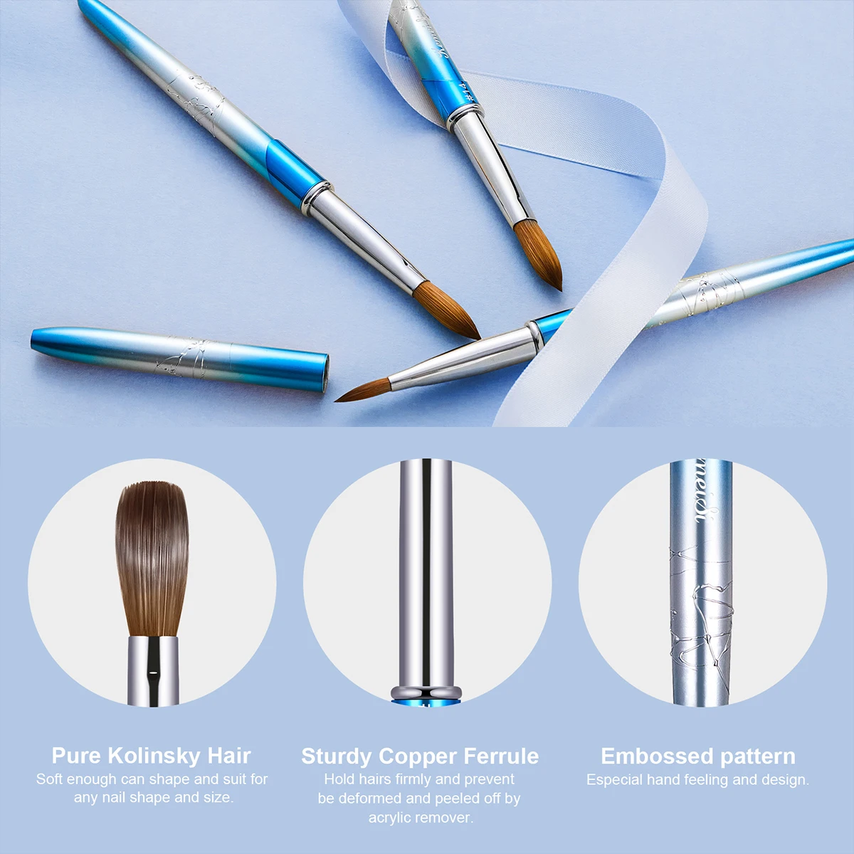 KEMEISI 100% Pure Kolinsky Nail Art Brushes Sturdy Handle Oval Shaped Acrylic Powder Nail Design Tools for Professional Manicure 4