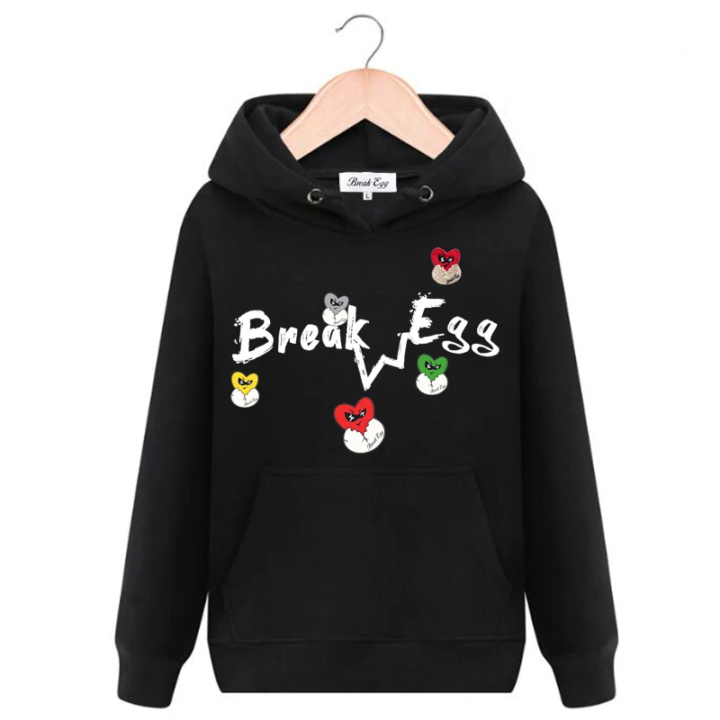 

Break Egg Men Women Hoodie Heart Eggshell Embroidery Letter Colorful Printing Pullover Pocket Fleece Loose Casual Autumn Sweater