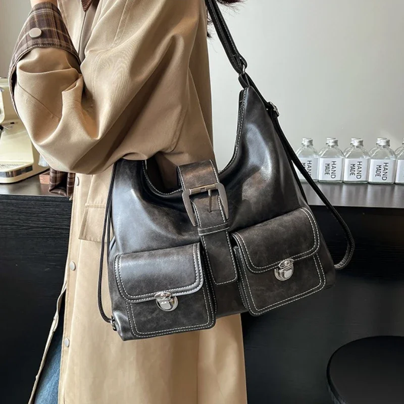 Retro Large Capaci Casual Women's Tote Bag Underarm Bag Fall Winter 2026 New Sle Double oulder Bapa Trendy Leisure Handbags