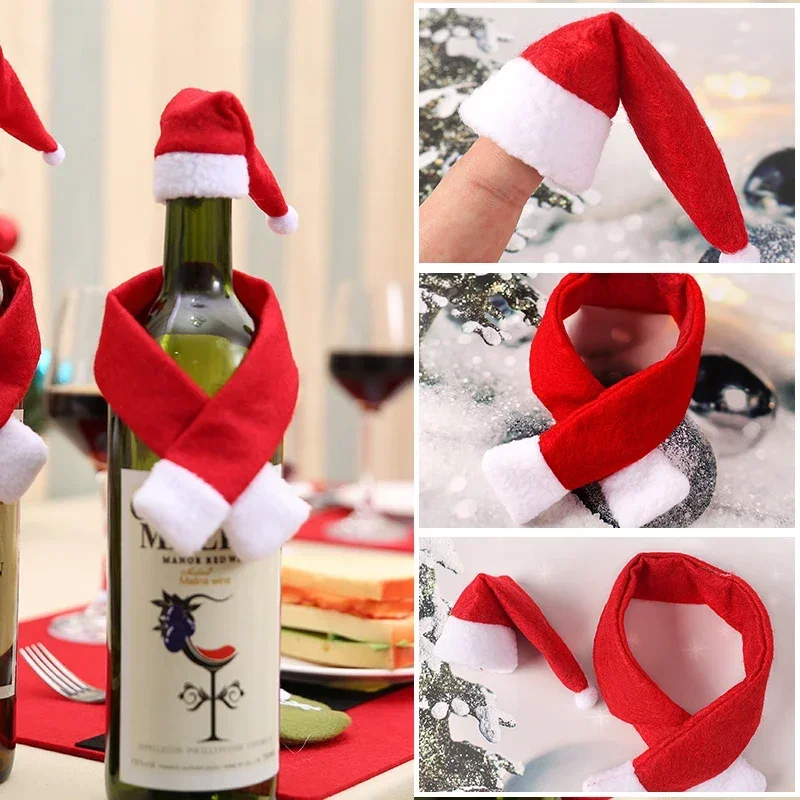Christmas Wine Bottle Cover Set Golden Velvet Dress Clothes Cap Wine Bottle Bag Sleeve Xmas New Year Dinner Table Decoration